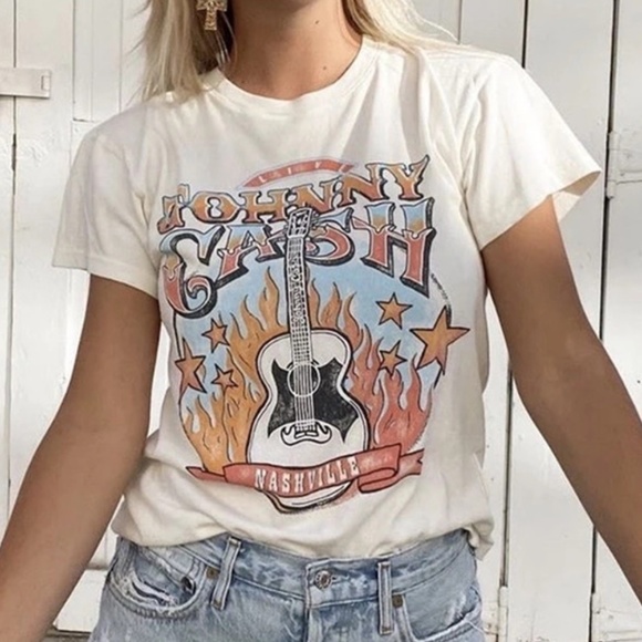 Tops - Johnny Cash Nashville Guitar White Graphic tee